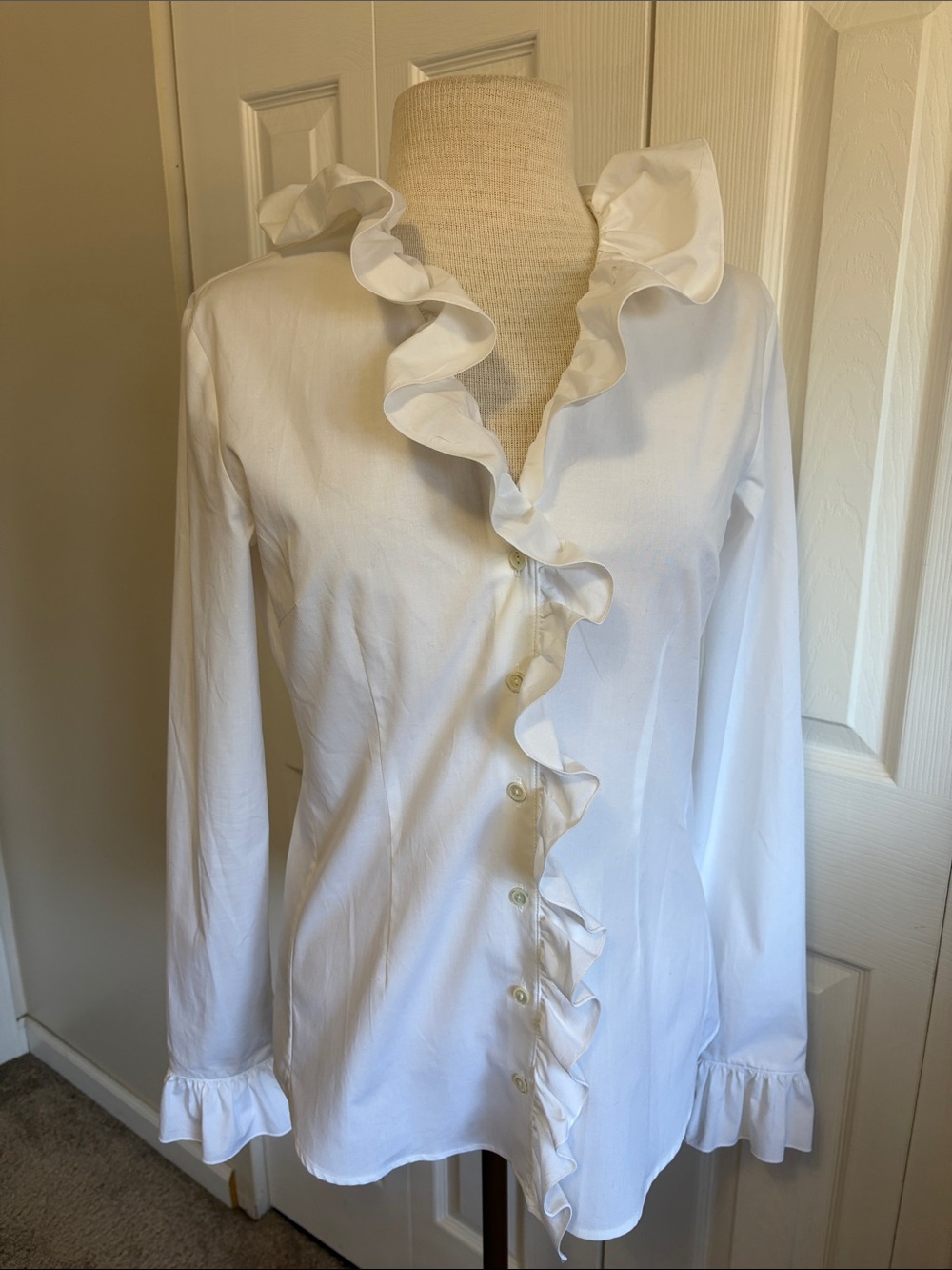 Susanne von Dornberg Ruffle Statement Collar Blouse White Trachten Top Size EU36